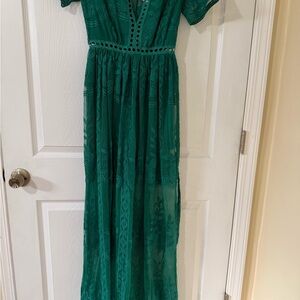 Elegant Green Lace Maxi Dress